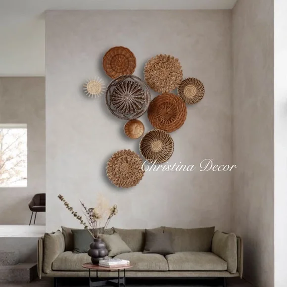 Set of 10 Seagrass Wall Basket For Wall Decor, Natural African Baskets - Picture 3 of 11